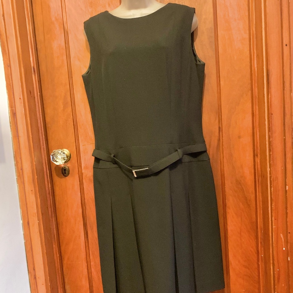 "Anne Klein" black dress, 12, with belt, EUC